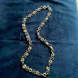 Silver, cream and black ring 30” long necklace